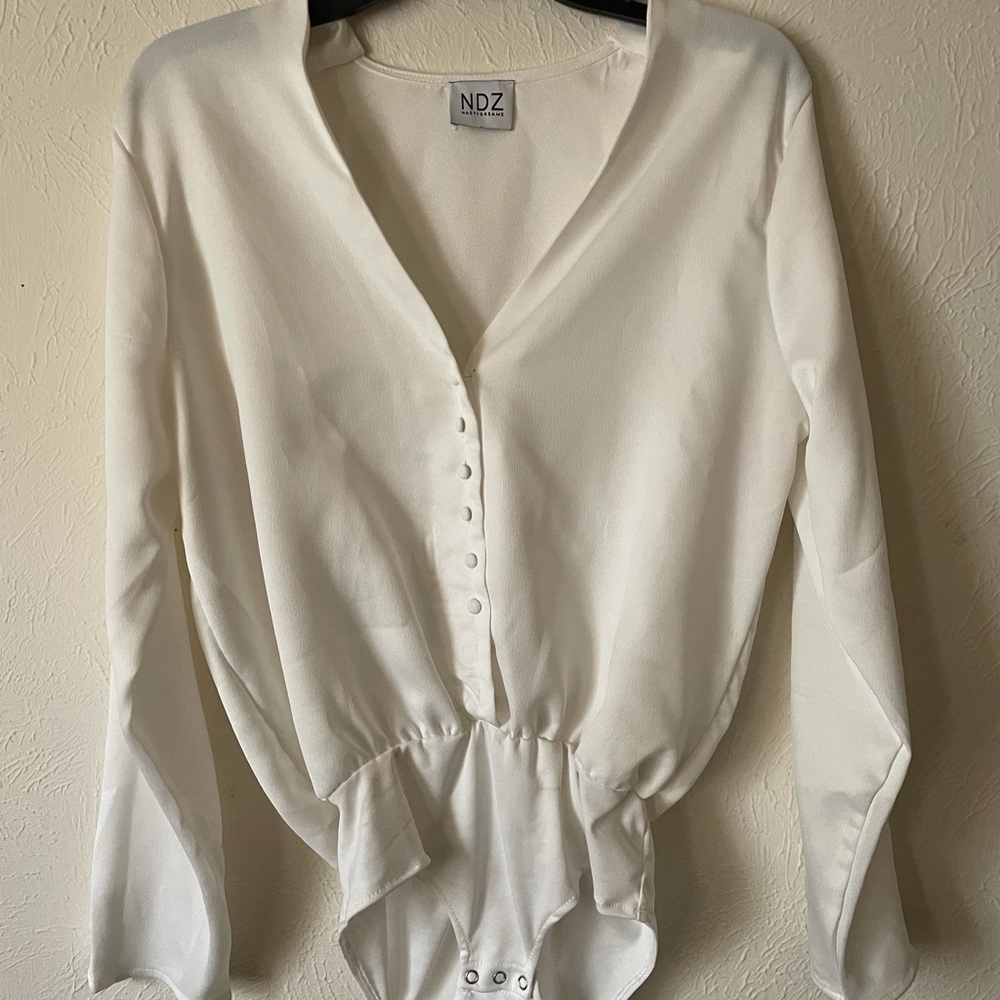 white button down body suit